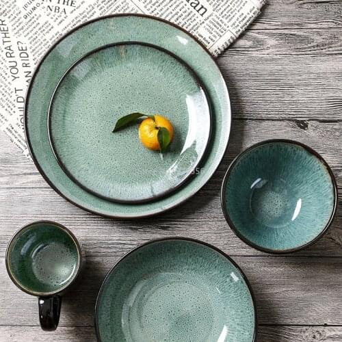 Ceramic Plate Nordic Steak Plate Creative Western Plate Kiln Turned Malachite Green Fruit Plate Household Disc Bowl