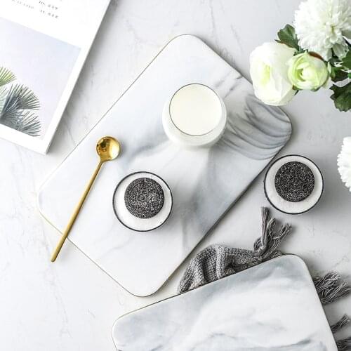 Creative Marble Ceramic Cutting Board with Glod Rim Kitchen Sushi Bread Cheese Serving Board Rectangular Plate Storage Tray