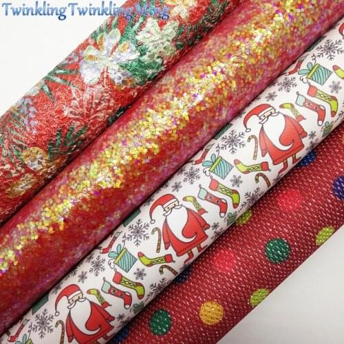 RED Smooth Glitter Fabric, Dots Flowers Printed Faux Fabric Sheets For Bow A4 21x29CM Twinkling Ming XM019C