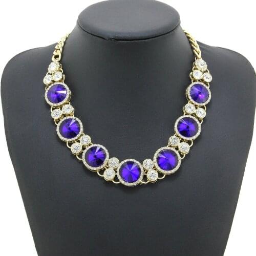 MANILAI Fashion Blue Crystal Necklaces Women Statement Collar Choker Necklace Wedding Jewelry Chunky Charm Collares