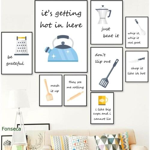 Cartoon Kitchenware Quotes Canvas Paintings Nordic Style Poster Wall Art Pictures Printed Modular Home Decor For Restaurant