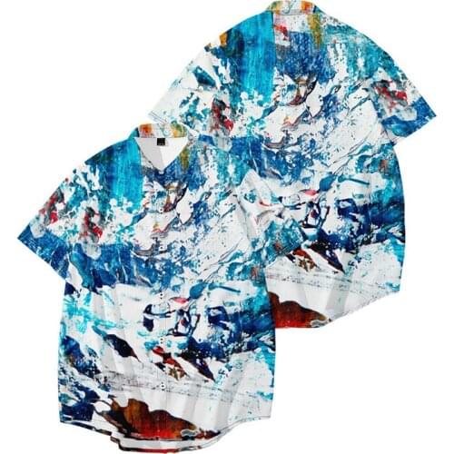 2021 New Snow Mountain Art Colorful Mens Shirt Hawaiian Shirt 3D Print Summer Casual Beach Shirts Short Sleeve oversize Custom