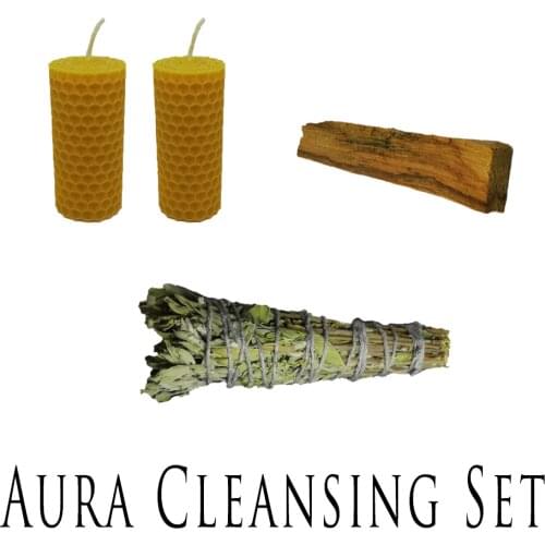 Aura Cleaning Set (1 Sage + 1 Palo Santo + 2 Beeswax Candles) Incence