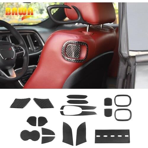 BAWA Car Carbon Fiber Interior Sticker for Dodge Challenger 2015+ Interior Door Switch Armrest Seat Decoration Stickers