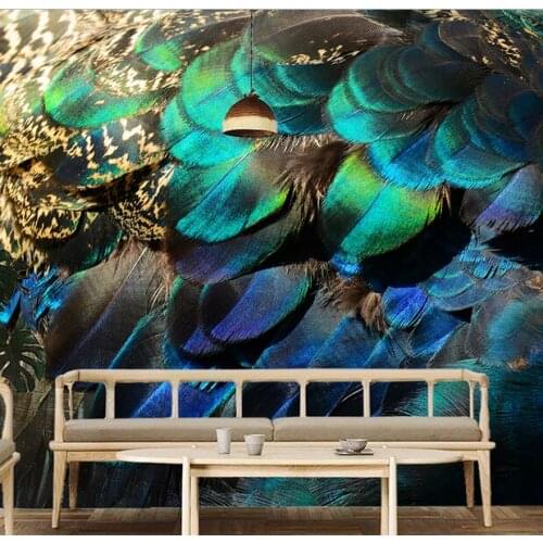 Bacal 8D Papel Large Mural Peacock Feather Decor 3d Mural Wallpaper 3D Wall paper Photo Murals for Living Room 3d Wall Stickers