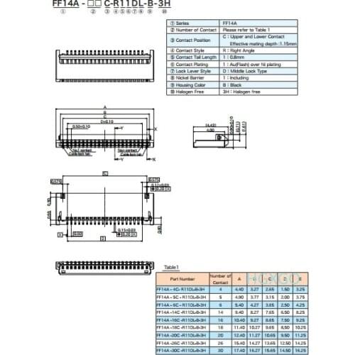 Ori new FF14A-4C-R11DL-B-3H FF14A-5C-R11DL-B-3H FF14A-6C-R11DL-B-3H FF14A-14C-R11DL-B-3H FF14A-30C-R11DL-B-3H FPC Connector