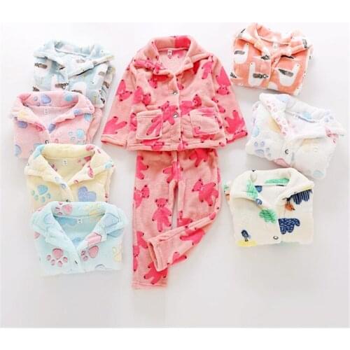 Autumn Winter 2piece Pajamas For Girls Flannel Baby Long-sleeves Children Clothes Sets Cartoon Sleepwear Kids Boys Girl Pyjamas