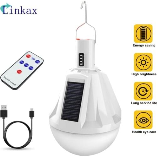 100W Rechargeable LED Bulb Lamp Remote Control Solar Charge Lantern Portable Emergency Night Market Light Outdoor Camping Home