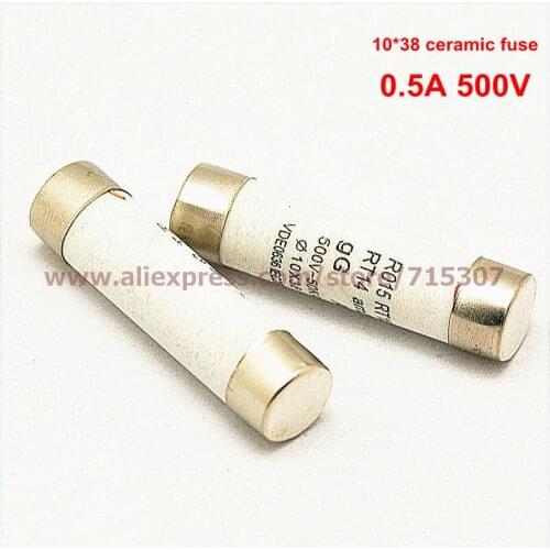 PHISCALE 20pcs Ceramic fuse 0.5A 500V fuse 10*38 / 10x38mm