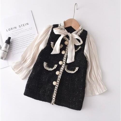 Girls Princess Patchwork Dress 2021 Fashion Party Costumes Kids Bowtie Casual Outfits Baby Lovely Suits Children Girls Clothes