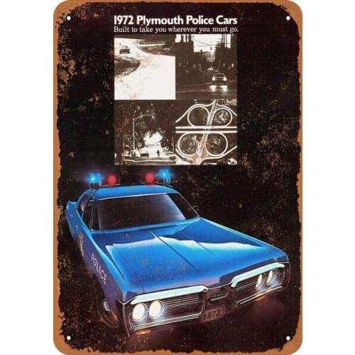 Plymouth Police Cars Tin Sign Vintage Wall Poster Retro Iron Painting Metal Plaque Sheet for Bar Cafe Garage Home Gift Birthday