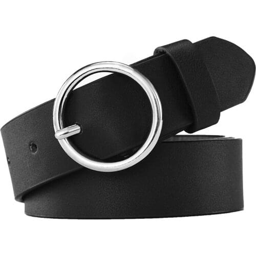 New Circle Pin Buckles Belt Woman Deduction Side Gold Buckle Jeans Wild Belts For Women Fashion Students Simple Casual Trousers