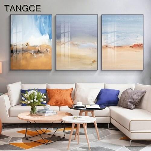 Nordic Blue Yellow Graffiti Poster Canvas Painting Abstract White Fashion Wall Art Print Picture for Living Room Home Decoration