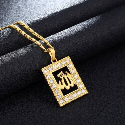 SONYA Trendy Allah Muslim Necklace For Women Gold Color Square Cubic Zirconia Pendant Necklace Jewelry Bijoux