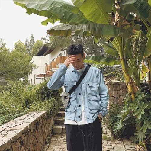 Spring Mens Multi-Pocket Tooling Jacket Casual Shirt