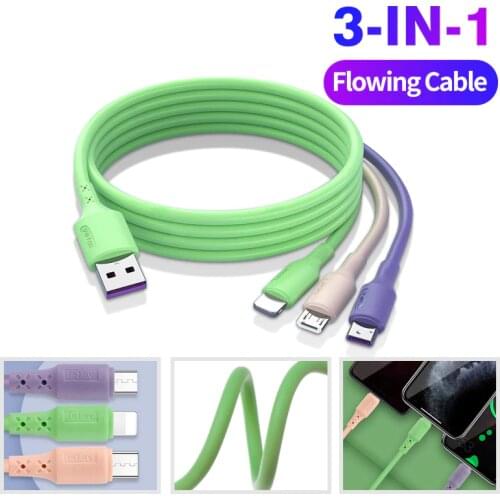 3 in 1 USB Cable Type C Micro Fast Charge Charging Line for xiaomi redmi note 10 Soft Liquid Silicone Wire USB C Charger Cord