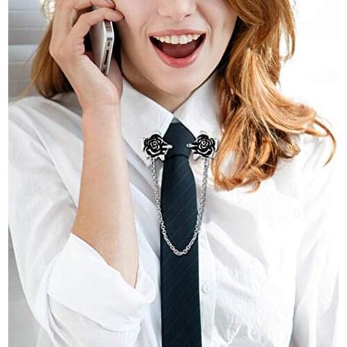 Women Rose Sweater Shawl Cardigan Clip Collar Tip Lapel Brooch Pin with Chain hot