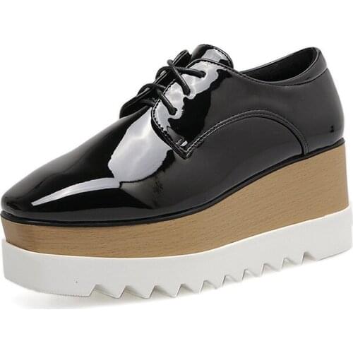 PU Lace Up Oxfords for Women Dropshipping 2021 New Ladies Women Creepers Flats Shoes Gothic