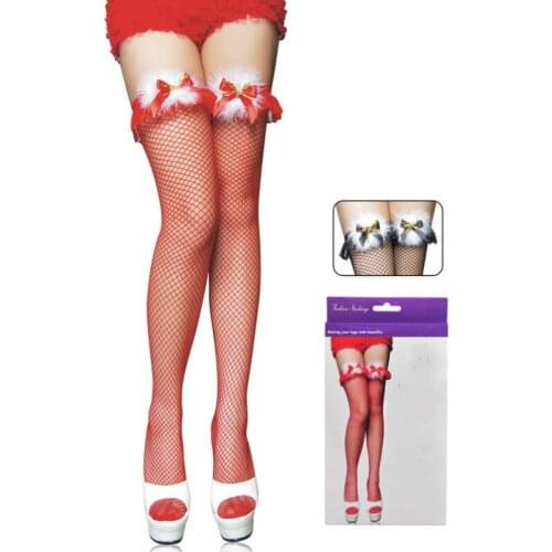 Women High Stockings Christmas Bow Tie Long Tube Net Red And Black Sexy nets With a skirt Pretty girl Stretch yarn Birthday part