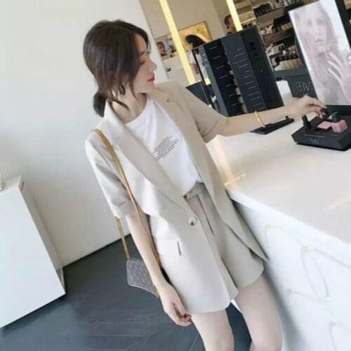 Womens suit summer 2019 new two-piece solid color long paragraph large size suit temperament shorts wild womens clothing