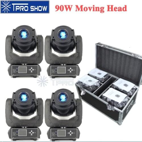 1 Flight Case 4Pcs Light Moving Head 90W LED Lyre Spot DMX Stage Lighting Equipment Rotate Gobo Prism Effect For Club DJ Bar