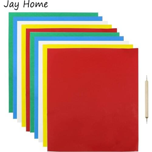 10Pcs Transfer Paper with Embossing Stylus Transfer Carbon Water-Soluble Tracing Paper for Cloth Fabric Canvas Cross Stitch Tool