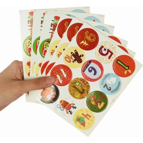 120pcs Christmas Advent Calendar Number Paper Sticker Cookie Candy Gift Sealing Package Label Sticker for Christmas Decoration