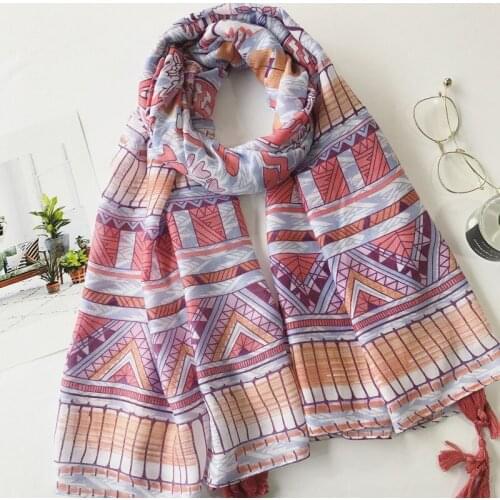 2017 Fashion Women Geometry Pattern Tassel Scarf Cotton Long Shawls Scarf Wrap Tassel Hijab Free Shipping
