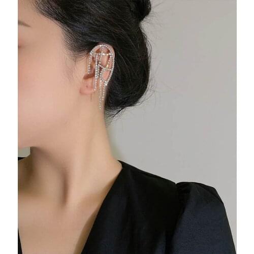 2021 New Zircon Tassel Clip Earrings Womens Niche Design Temperament Exquisite Without Pierced Earring Party Wedding Jewelry