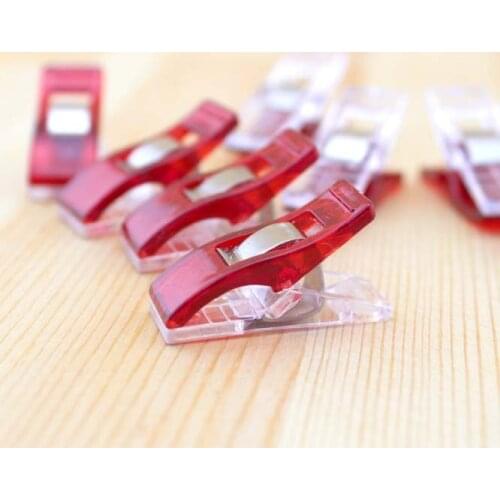 50 pcs/lot Red PVC Plastic Binder Clips Cute Mini 2.7*1cm Office Clip for Patchwork Sewing DIY Crafts Paper Stationery School