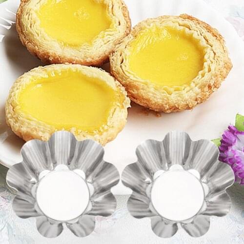 Silver Color 6Pcs Useful Egg Flan Mould Liners Eco-Friendly Pastry Mold Flower Shape Baking Tools