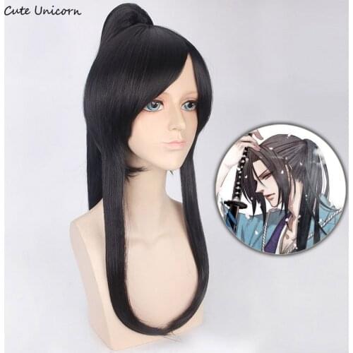 Anime D.Gray-man Yu Kanda Cosplay Wig With Ponytail 60cm black long straight Wigs Heat Resistance Fiber Synthetic Fake Hair