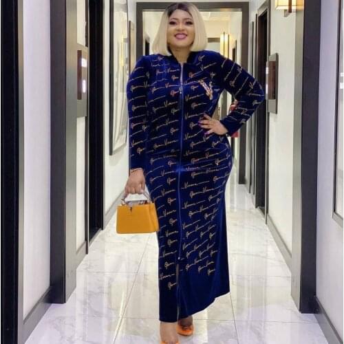 Velvet African Dresses For Women 2021 Spring Autumn Africa Clothing Muslim Long Maxi Dress High Quality Fashion Dress Lady