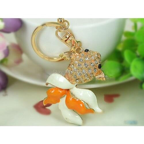 Goldfish Keyring Rhinestone Crystal Charm Fashion Jewellery Women Handbag Buckle Pendant Key Chain Gift