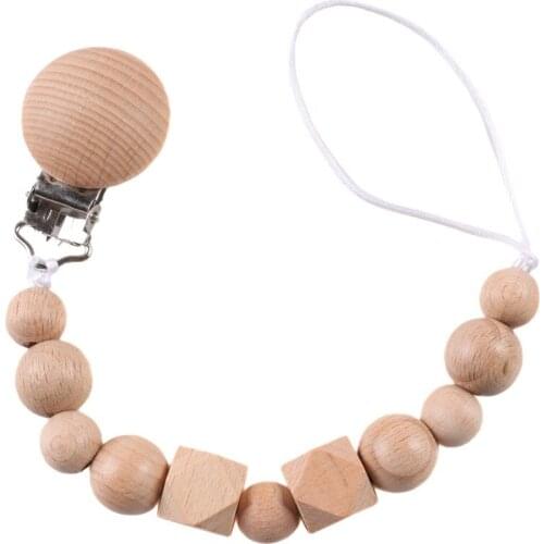 Baby Teether Pacifier Clip Natural Beech Wood Pacifier Chain Baby Pacifier Teether Anti-drop Chain Holder Soother Chain Infants
