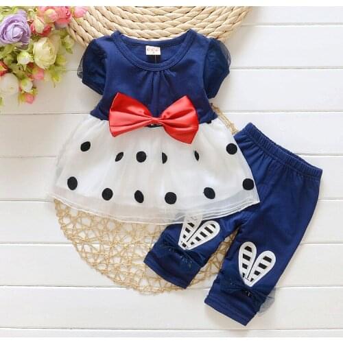 Children Baby Girls Clothes Kids Sets Summer Cotton Suits With Bow Fashion Infant Costume T-Shirt + Pants Suits Toddler Garment