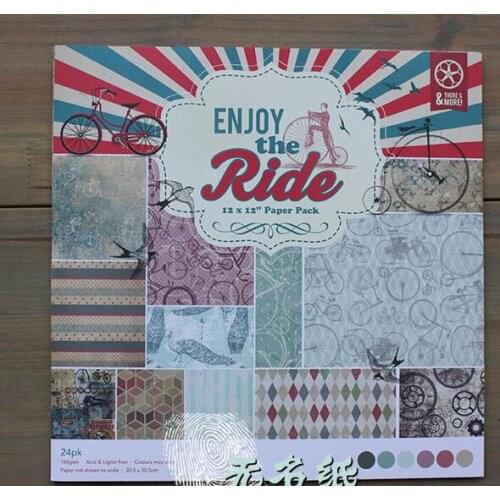 DIY Album Photo Scrapbooking set Decorative Papers Enjoy th Ride Series 12"inch X 12" inch Single Side Printed 24 pcs/Set