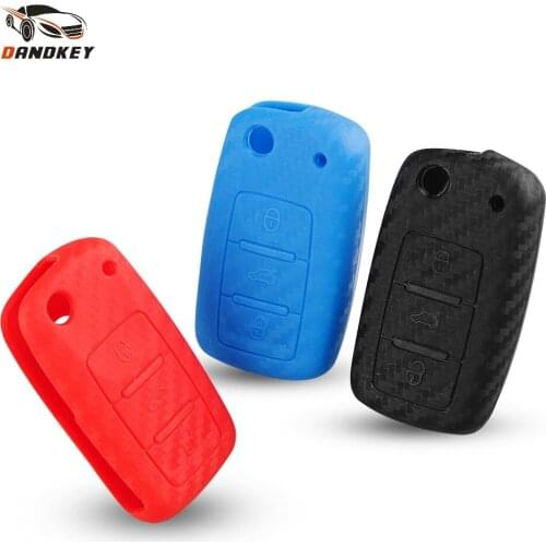 Dandkey Carbon Fiber Silicone Car Key Case For Volkswagen VW Golf Jetta For Skoda Yeti Rapid Octavia For SEAT Leon Ibiza Cover