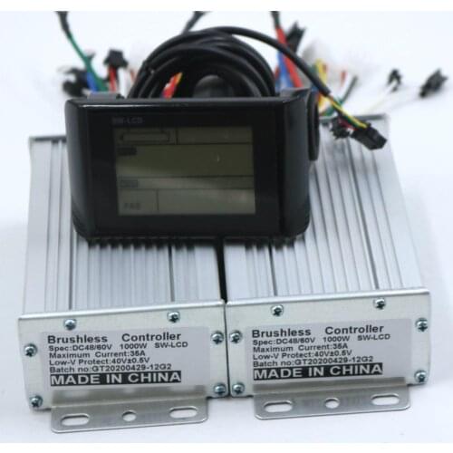 Dual drive 36V/48V60V1000W 35A BLDC Electric scooter controller E-bike 2 pcs brushless speed driver and 1Pcs LCD Display one set