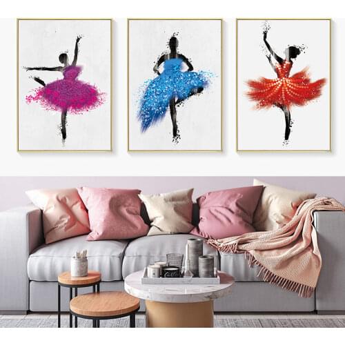 Elegant Poetry Dancing Skirt Girl Watercolor Abstract Canvas Painting Art Print Poster Picture Decoration Modern Home Decoration