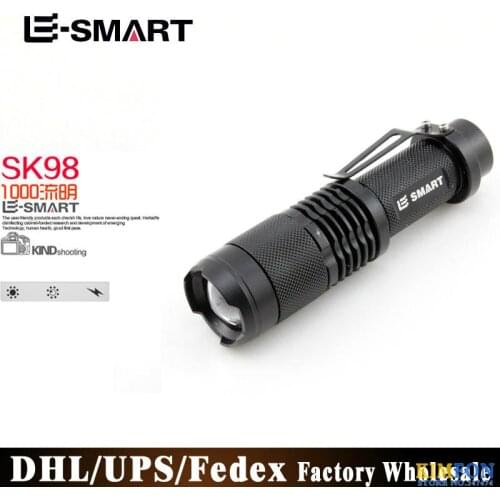 Wholesale) 200pcs/lot Sk98 XM-L T6 1000lm Over 200m 3-files Adjustable Led Torch Tactical Flashlight - Black (1 X 18650 No