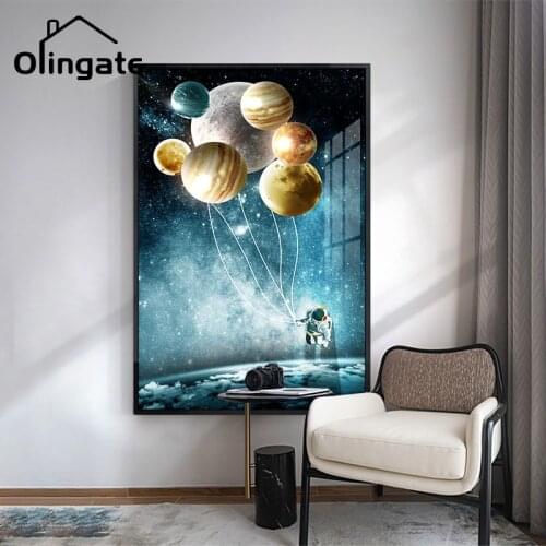 Nordic Fantastic Astronaut Space Canvas Painting Planet Balloon Wall Art One Piece Canvas Poster Home Living Drawing Room Decor