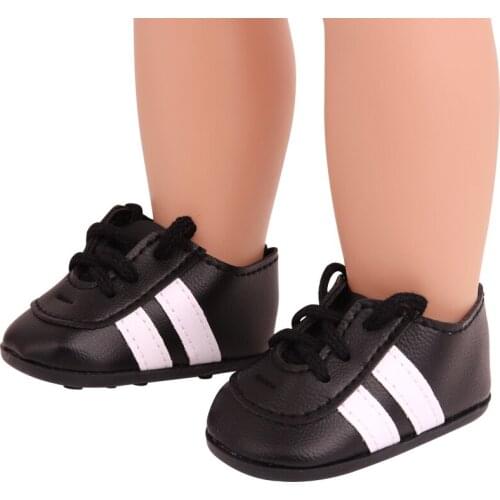 18 inch Girls doll shoes American newborn Black sports shoes PU Baby toys fit 43 cm baby dolls s241