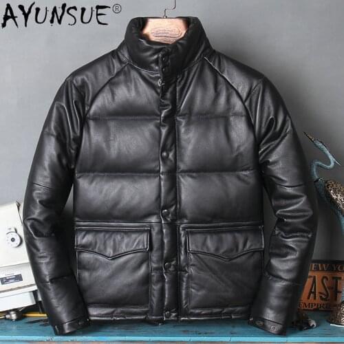 AYUNSUE 100% Real Leather Jacket Men Winter Mens Down Jackets Short High Quality Cowhide Coat Casual Clothes 2020 Veste Homme