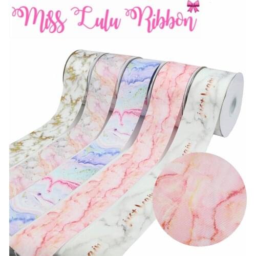 16mm-75mm Marble Series Sweet Words Rainbow Color Printed Grosgrain/Foe Ribbon Geometric DIY Hair Band 50yards/roll