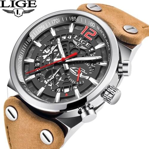 LIGE New Arrival Men Watches Brand Luxury Leather Waterproof Sport Quartz Chronograph Military Watch Men Clock Relogio Masculino