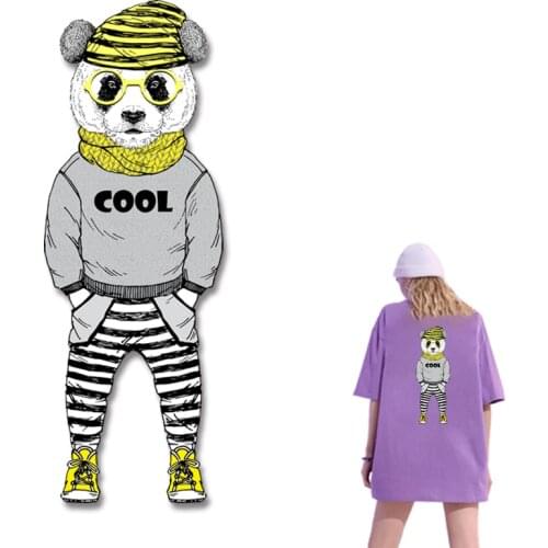 Fashion tidal cartoon cute panda in pajamas pattern Printed Ironing For Clothing Heat Transfer PVC Patch Garment Accessories