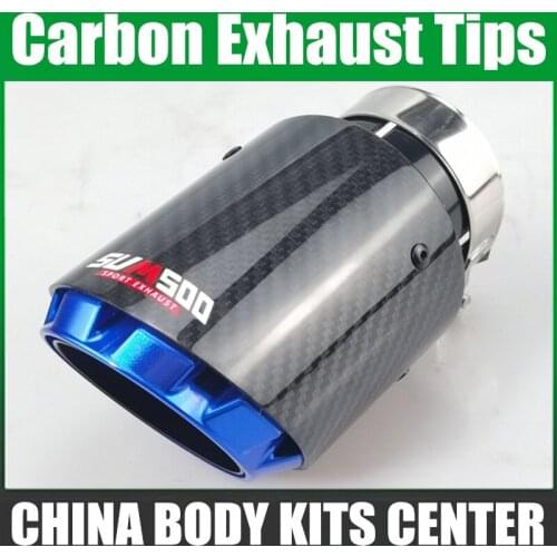 Car Glossy Carbon Fiber Muffler Tip Exhaust System Pipe Mufflers Nozzle Universal Stainless Blue