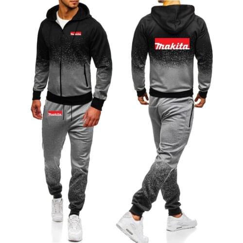 New Mens Brand Print Makita Logo Set Harajuku Jackets Sport Suits Hip Hop Male Gradient Hoodies Mans Casual Sweatpant Set