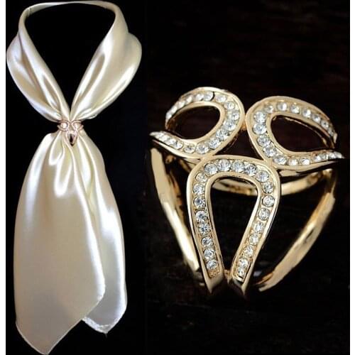 New Simple Gold White Color Tricyclic Scarf Ring Jewelry Corsage For Women Shawl Buckle